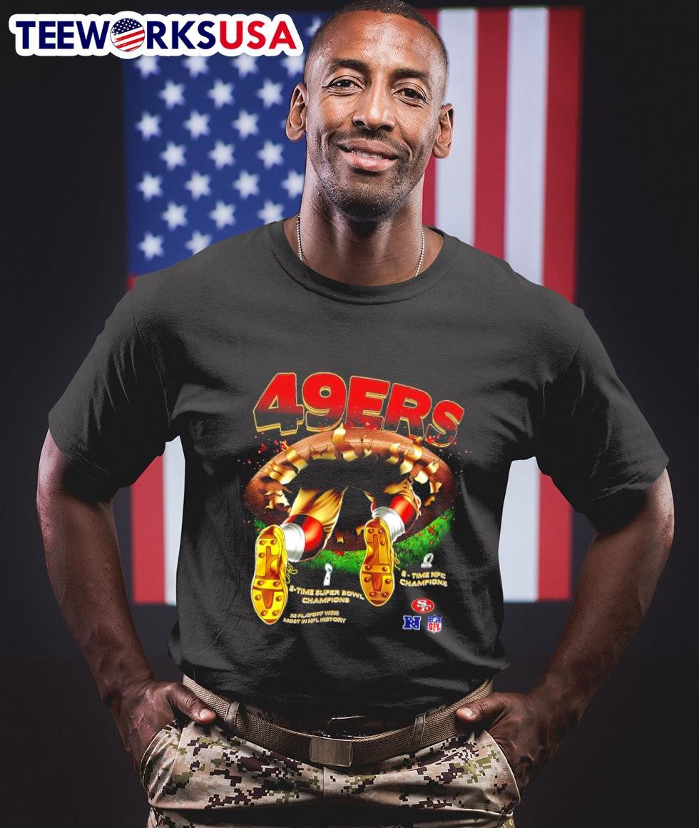 san-francisco-49ers-5-time-super-bowl-champions-38-playoffs-wins-most-in-history-unisex-t-shirt-1 San Francisco 49ers 5-time Super Bowl victors, 38 playoff triumphs, historical T-shirt