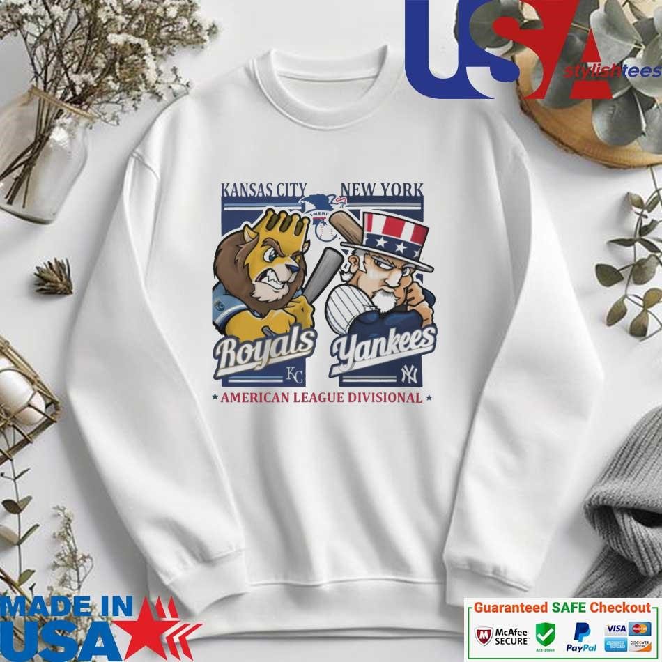 authentic-kansas-city-royals-versus-new-york-yankees-mlb-american-league-divisional-2024-mascots-emblem-sweater Authentic Kansas City Royals Versus New York Yankees MLB American League Divisional 2024 Mascots Emblem sweater