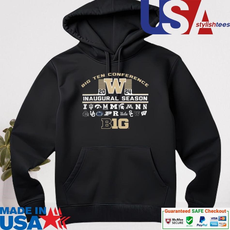 official-washington-huskies-big-ten-2024-inaugural-season-multi-logo-hoodie Official Washington Huskies Big Ten 2024 Inaugural Season Multi Logo hoodie
