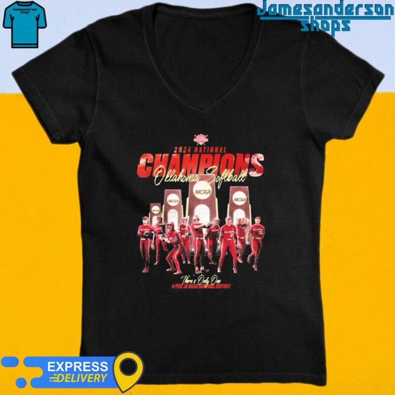 Official Oklahoma Sooners 2024 National Champions There's Only One 4 Peat In NCAA Softball History V-Neck