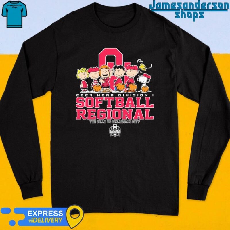 Official Oklahoma Sooners Peanuts Characters 2024 NCAA Division I Softball Regional Long Sleeve