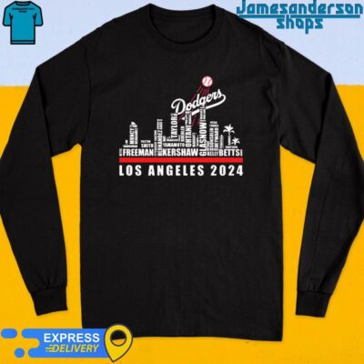 Official Los Angeles Dodgers Players Name Skyline Los Angeles 2024 Long Sleeve