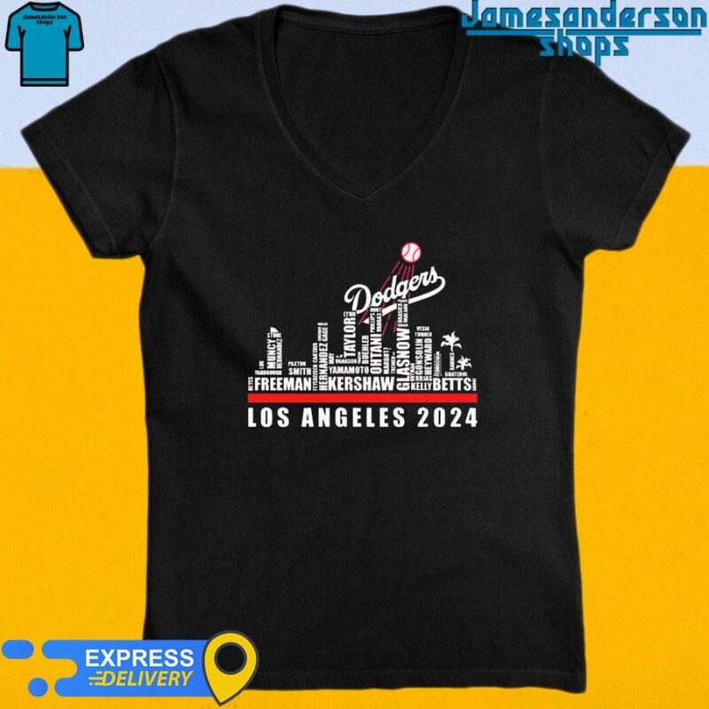 Official Los Angeles Dodgers Players Name Skyline Los Angeles 2024 V-Neck