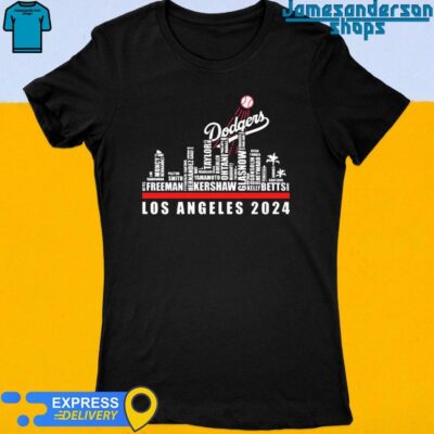Official Los Angeles Dodgers Players Name Skyline Los Angeles 2024 Women's t-shirt