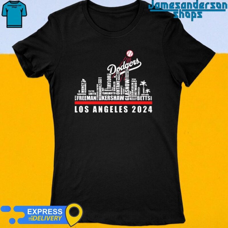 Official Los Angeles Dodgers Players Name Skyline Los Angeles 2024 Women's t-shirt