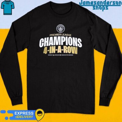 Official Manchester City FC Premier League Champions 4-In-A-Row 2023-2024 Long Sleeve