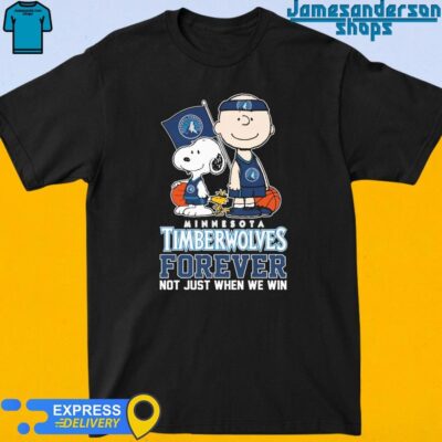Official Snoopy and Charlie Brown Woodstock NBA Minnesota Timberwolves forever not just when we win shirt
