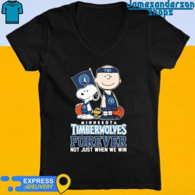 Official Snoopy and Charlie Brown Woodstock NBA Minnesota Timberwolves forever not just when we win V-Neck