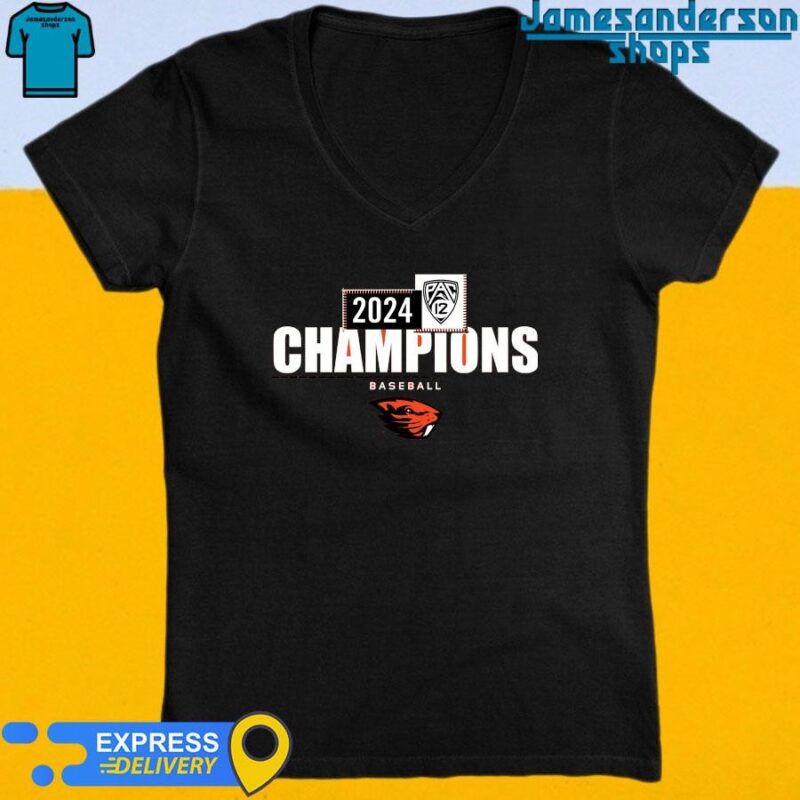 Oregon State Beavers 2024 Pac-12 Baseball Regular Season Champions V-Neck