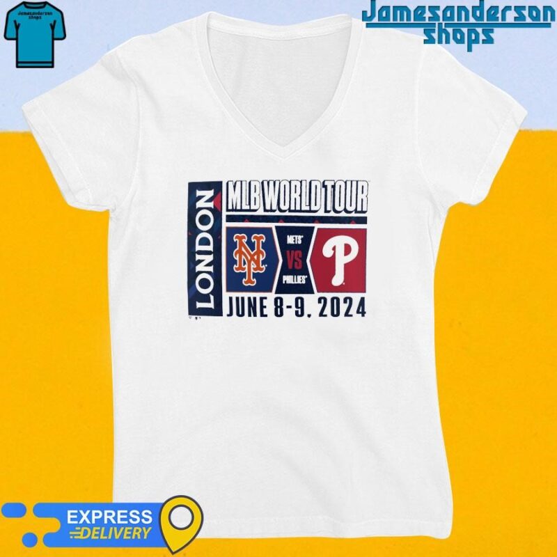 Official New York Mets vs Philadelphia Phillies MLB World Tour London June 8-9, 2024 V-Neck