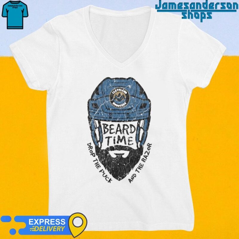 Official Cleveland Monsters Beard Time Drop the Puck and the Brazor V-Neck