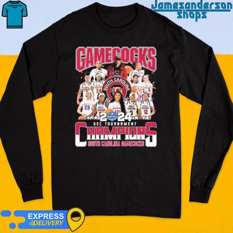 Official Gamecocks 2024 SEC Tournament Champions South Carolina Gamecocks Signatures shirt Long Sleeve