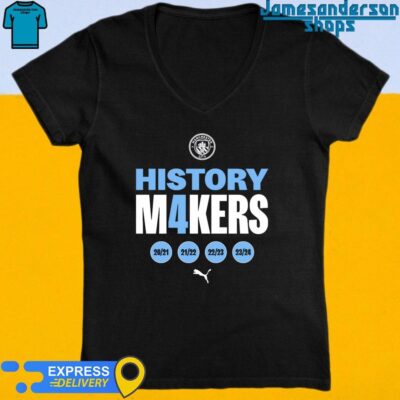 Official Manchester City History M4kers Premier League Victory Tee 2023-24 V-Neck