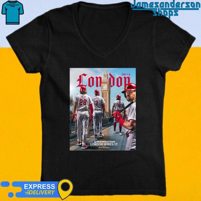 Official Philadelphia Phillies Are Coming MLB World Tour London Series On June 8-9 2024 V-Neck