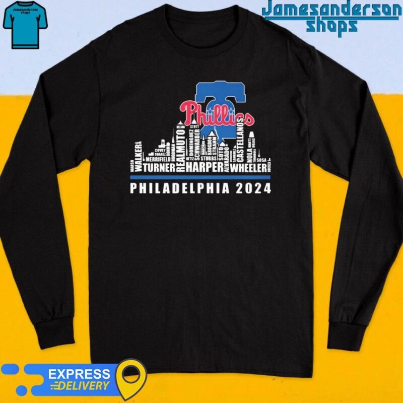 Official Philadelphia Phillies Players Name Skyline Philadelphia 2024 Long Sleeve