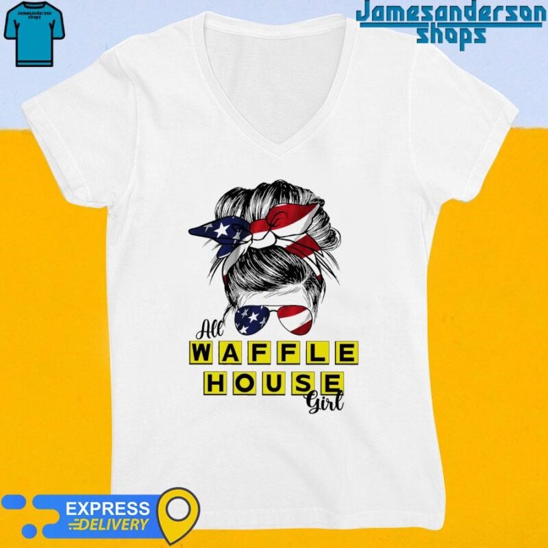 Official Messy Bun Girl All Waffle House America 2024 V-Neck