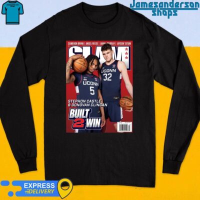 Official Donovan Clingan And Stephon Castle From UConn Huskies Built 2 Win Cover SLAM 250 Long Sleeve