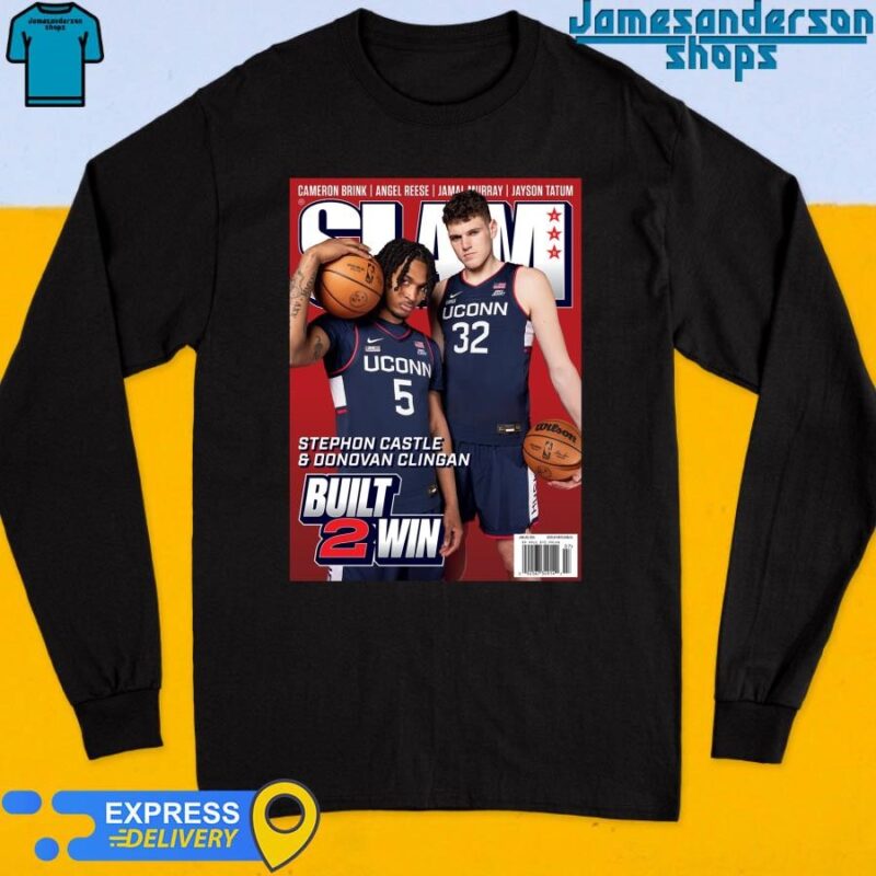 Official Donovan Clingan And Stephon Castle From UConn Huskies Built 2 Win Cover SLAM 250 Long Sleeve