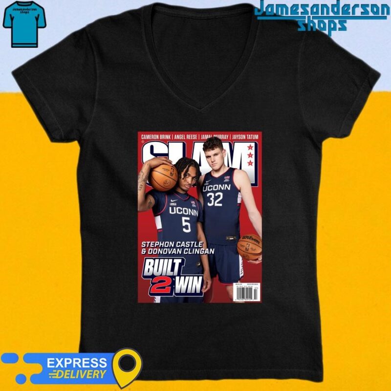 Official Donovan Clingan And Stephon Castle From UConn Huskies Built 2 Win Cover SLAM 250 V-Neck