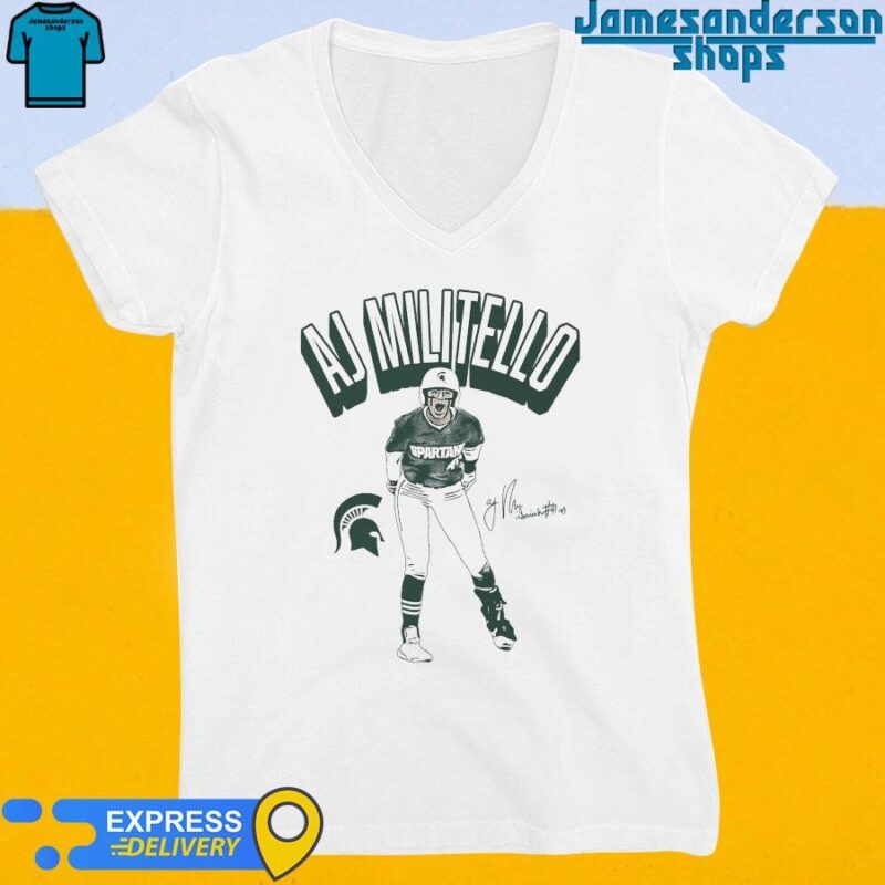 Official Aj Militello Michigan State Spartans signature V-Neck