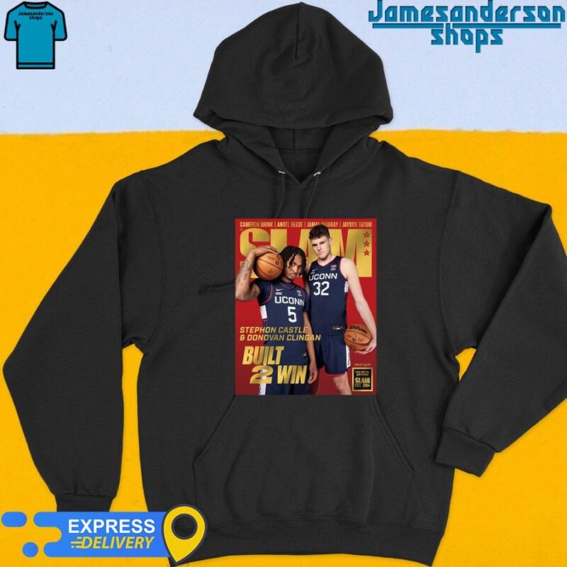 Official Donovan Clingan And Stephon Castle From UConn Huskies Built 2 Win Cover SLAM 250 Gold The Metal Editions Hoodie