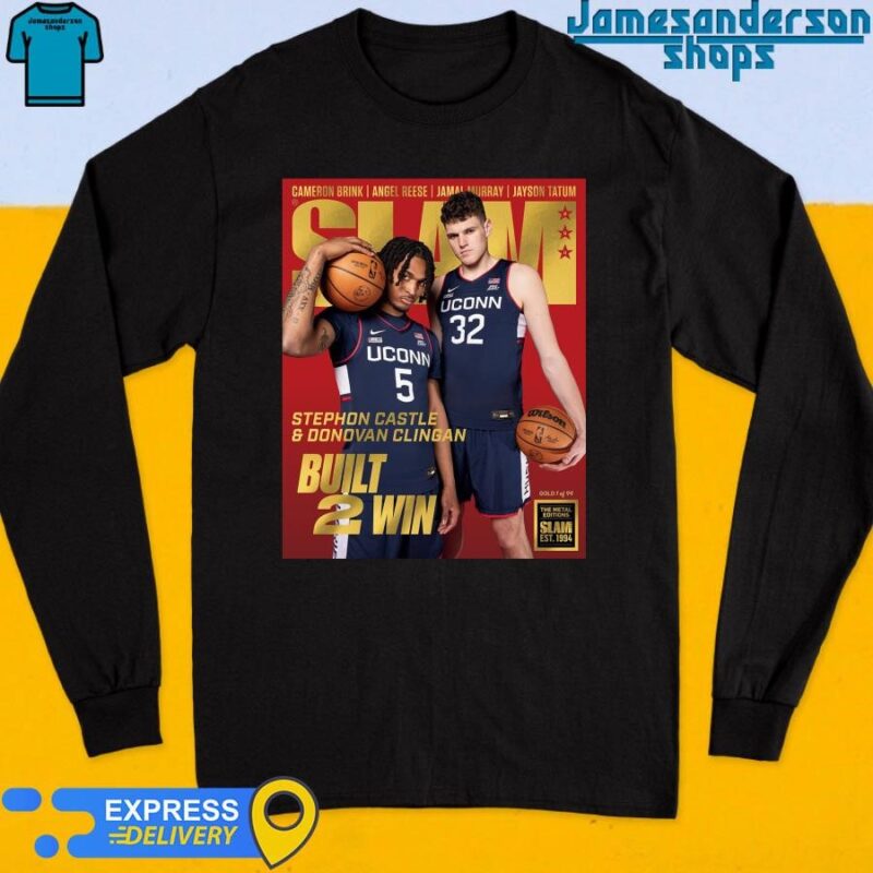 Official Donovan Clingan And Stephon Castle From UConn Huskies Built 2 Win Cover SLAM 250 Gold The Metal Editions Long Sleeve