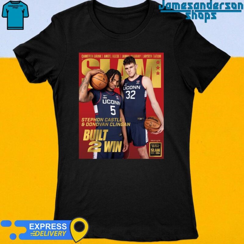Official Donovan Clingan And Stephon Castle From UConn Huskies Built 2 Win Cover SLAM 250 Gold The Metal Editions Women's t-shirt