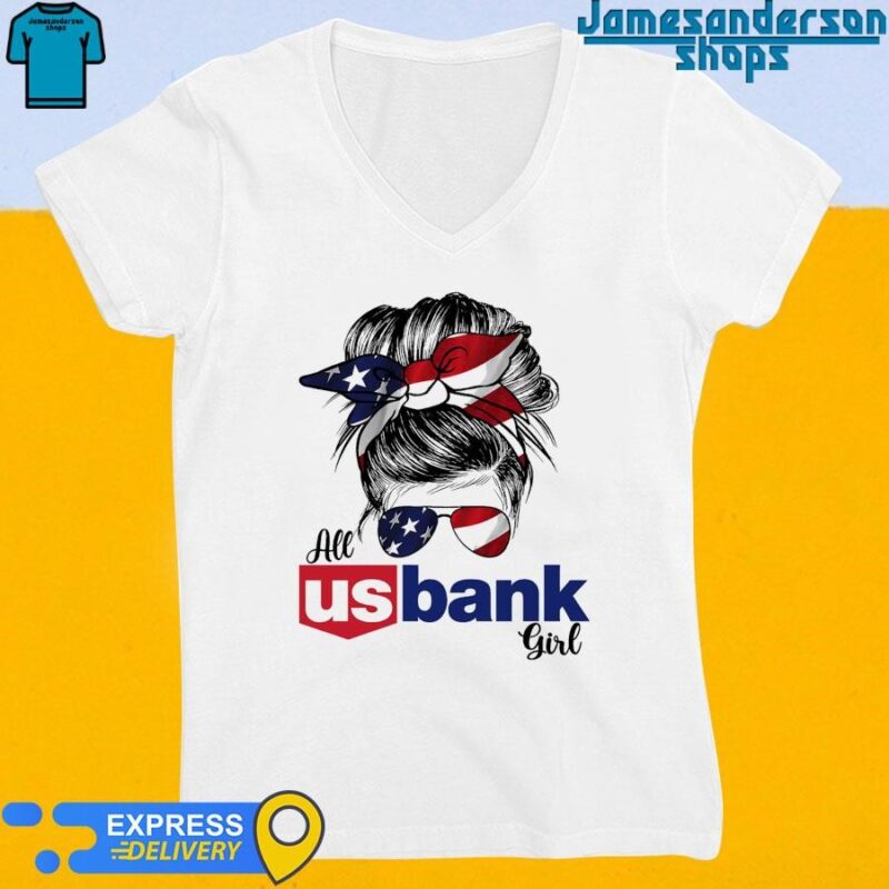 Official Messy Bun Girl All U.S. Bank America 2024 V-Neck