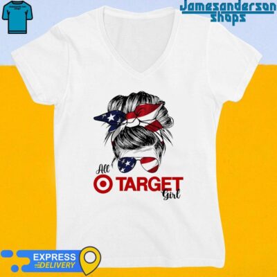 Official Messy Bun Girl All Target Corp America 2024 V-Neck