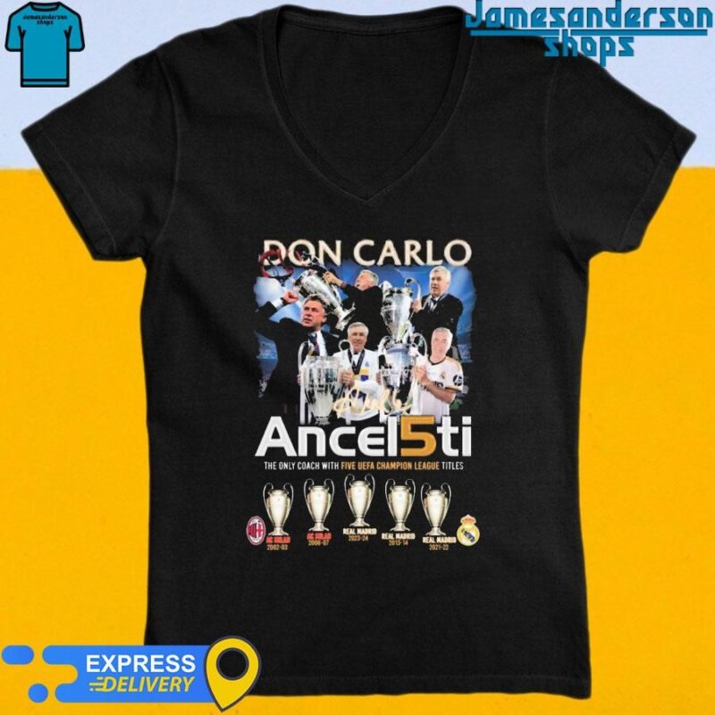 Official Don Carlo Ancelotti The Only Coach With Five UEFA Champion League Titles Signature V-Neck
