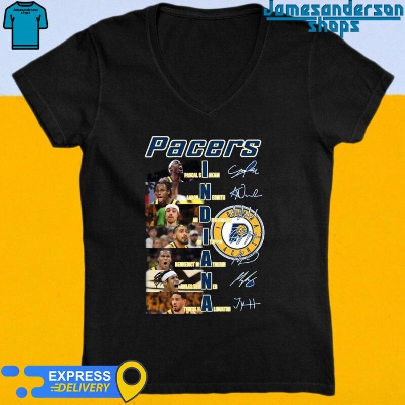 Indiana Pacers 2024 All Stars Squad Line Up Starting Signatures V-Neck