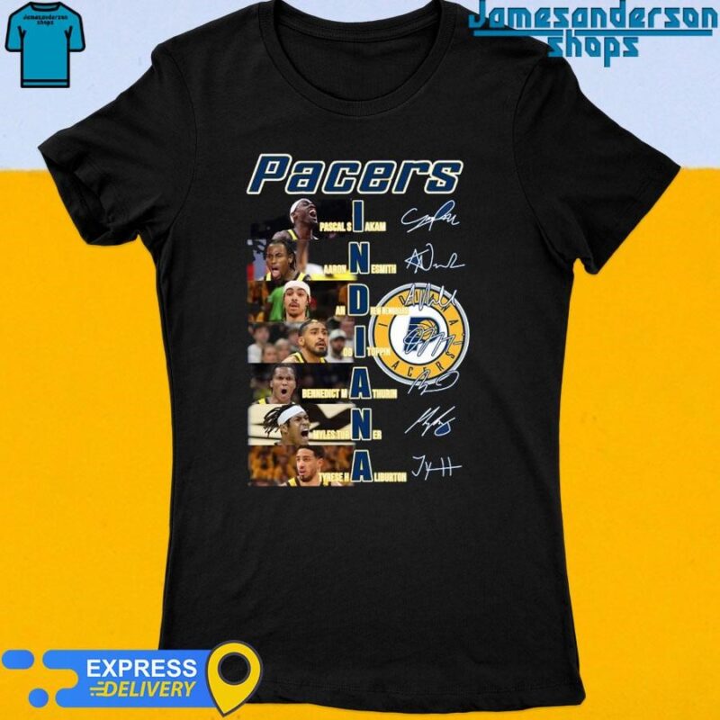Indiana Pacers 2024 All Stars Squad Line Up Starting Signatures Women's t-shirt