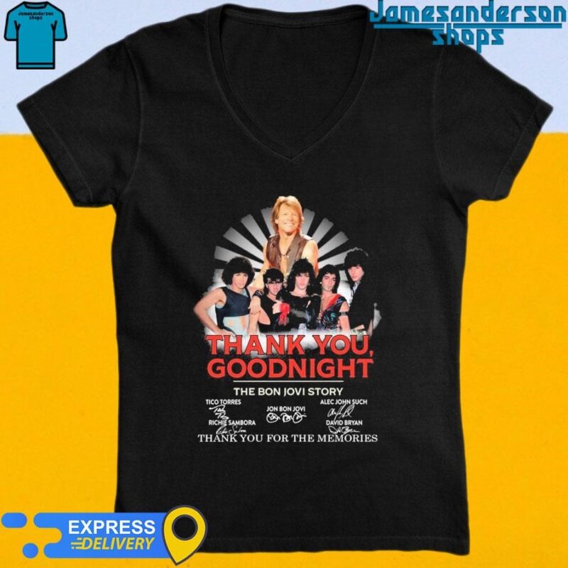 Official Thank You, Goodnight The Bon Jovi Story Thank You For The Memories signatures V-Neck
