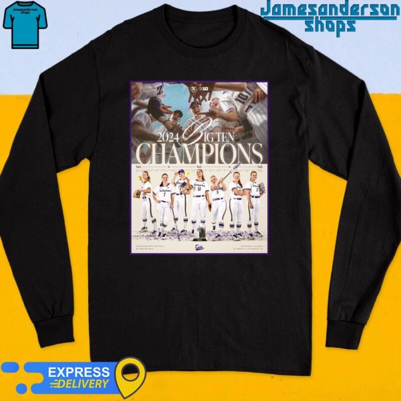 Northwestern Wildcats Softball 2024 Big Ten Champions Back to Back Poster Long Sleeve