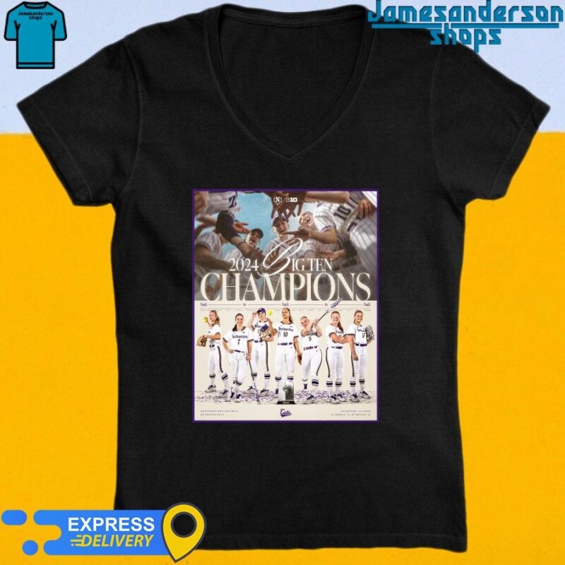 Northwestern Wildcats Softball 2024 Big Ten Champions Back to Back Poster V-Neck