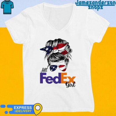 Official Messy Bun Girl All FedEx America 2024 V-Neck