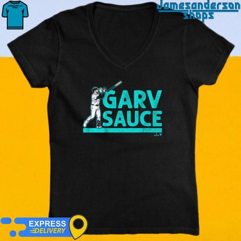 Official Seattle Mariners Mitch Garver Garv Sauce Bat Toss V-Neck