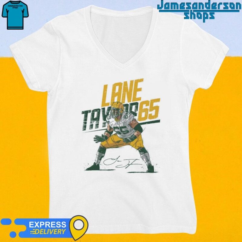 Official Lane Taylor Green Bay Packers Slant Signature V-Neck
