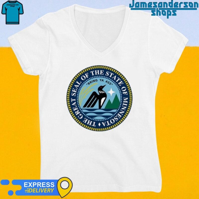 Official The Great Seal Of The State Of Minnesota Bring Ya Ass Logo V-Neck
