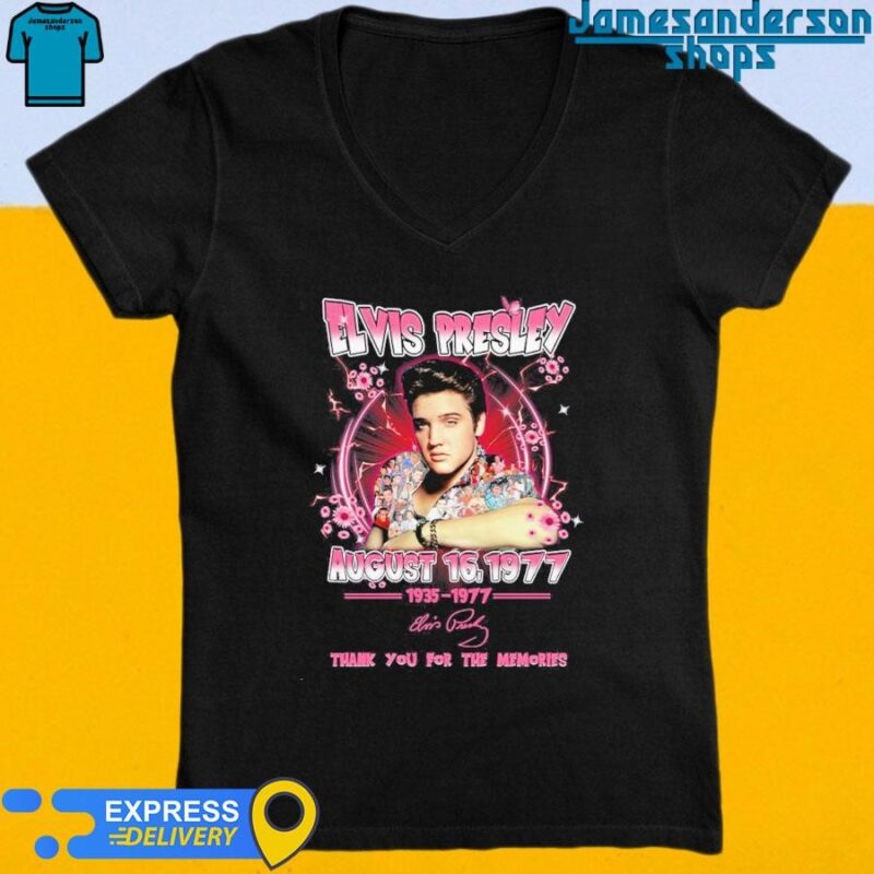 Official Elvis Presley August 16, 1977 Thank You For The Memories V-Neck