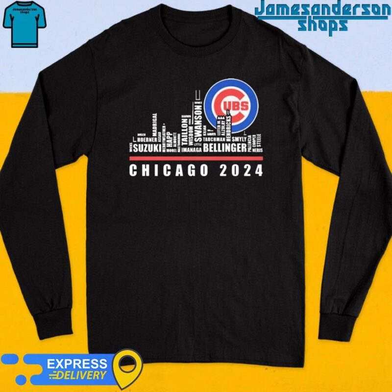 Official Chicago Cubs Players Name Skyline Chicago 2024 Long Sleeve