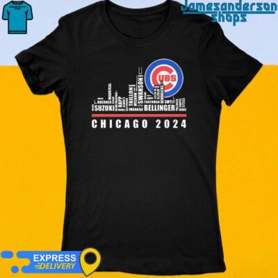 Official Chicago Cubs Players Name Skyline Chicago 2024 Women's t-shirt