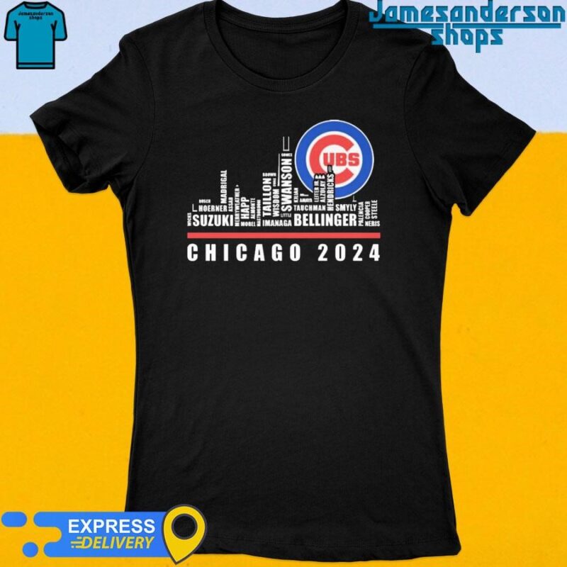 Official Chicago Cubs Players Name Skyline Chicago 2024 Women's t-shirt