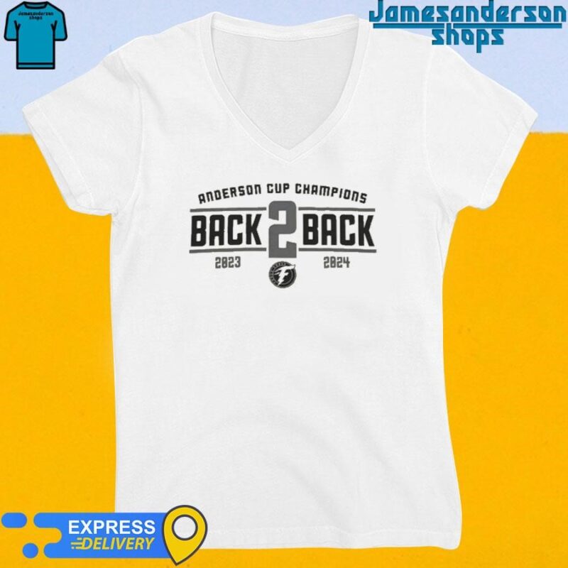 Official Fargo Force Team 2023-2024 Back 2 Back Anderson Cup Champions V-Neck