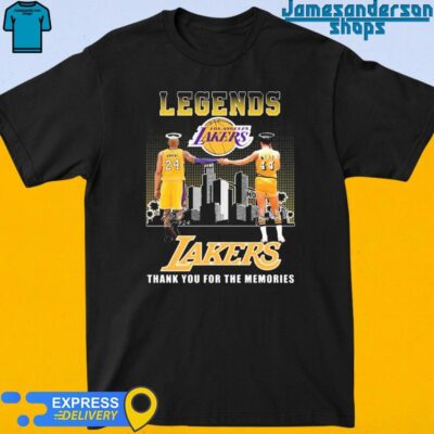 Official Los Angeles Lakers Legends Kobe Bryant Jerry West Thank You For The Memories Signatures Shirt