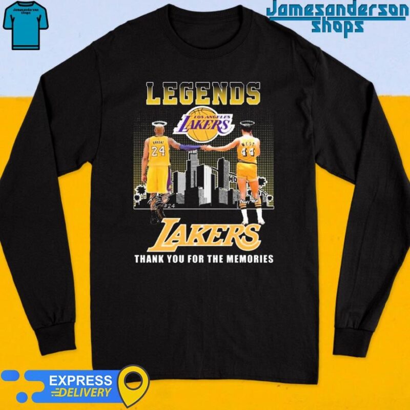 Official Los Angeles Lakers Legends Kobe Bryant Jerry West Thank You For The Memories Signatures Long Sleeve
