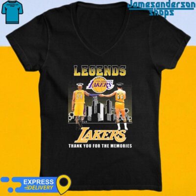 Official Los Angeles Lakers Legends Kobe Bryant Jerry West Thank You For The Memories Signatures V-Neck