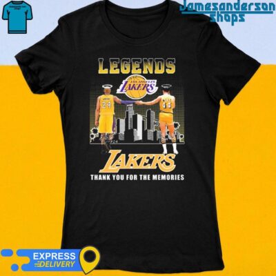 Official Los Angeles Lakers Legends Kobe Bryant Jerry West Thank You For The Memories Signatures Women's t-shirt