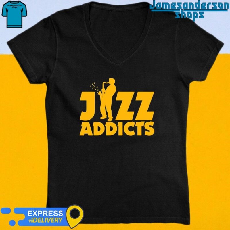 Official Komaniecki R Jazz Addicts With Saxophone shirt V-Neck