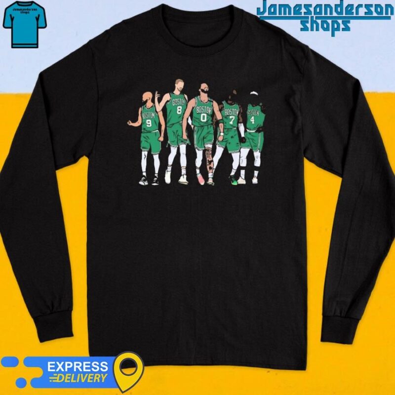 Official Boston Celtics Derrick White Kristaps Porziņģis Jayson Tatum Jaylen Brown and Jrue Holiday Long Sleeve